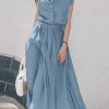 Blue Waist-Tie Midi Dress