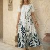 White Botanical Print A-Line Dress